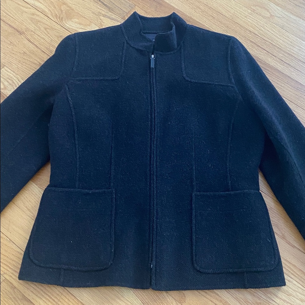 Jillian Jones Wool Black Zip-Up Tweed-like Jacket M